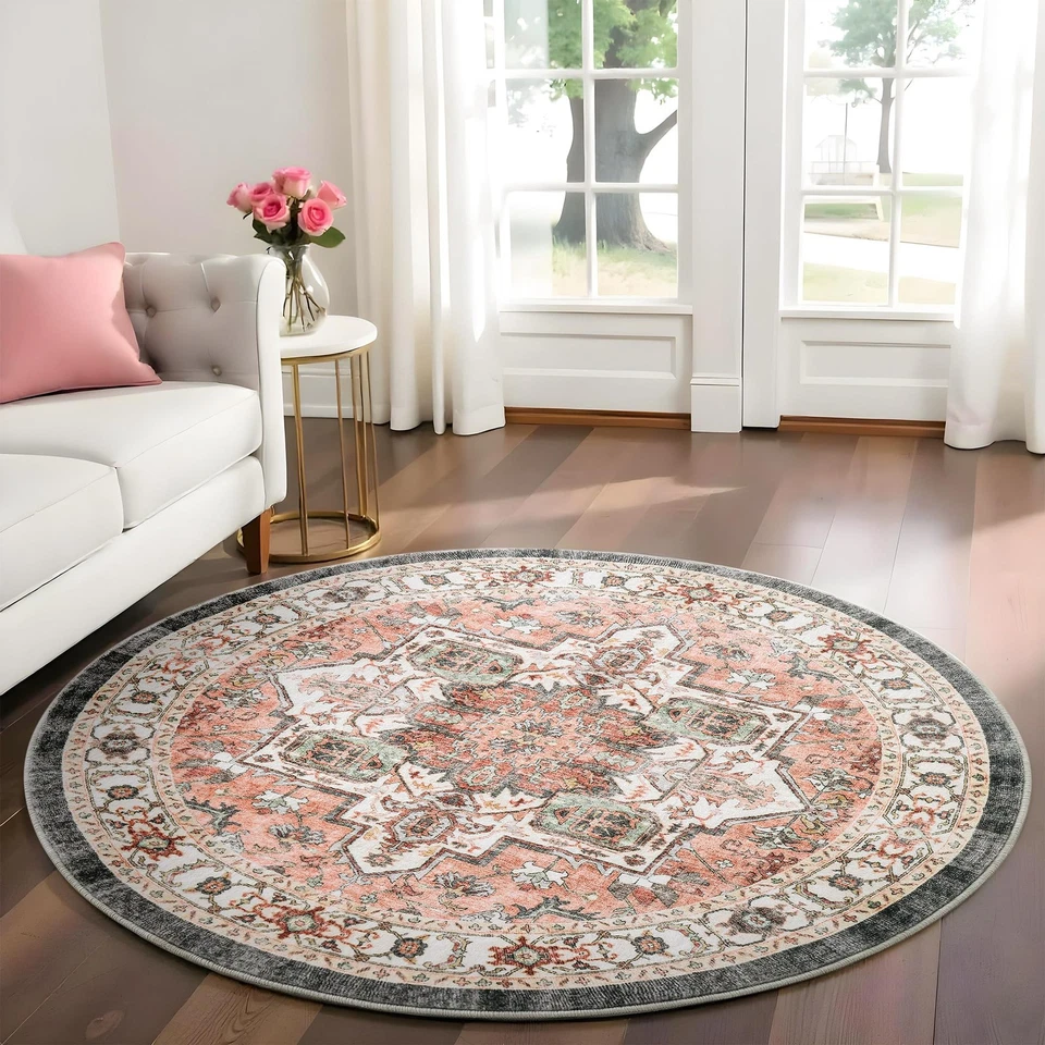 Tapetes redondos vintage de 6 pés antiderrapante lavável tapete circular com apoio de borracha dobrável... - Imagem 3 de 4