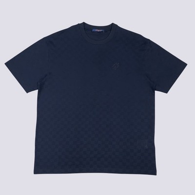 Louis Vuitton LV Embroidery Logo Damier Cotton Pique T-Shirt Blue Size L