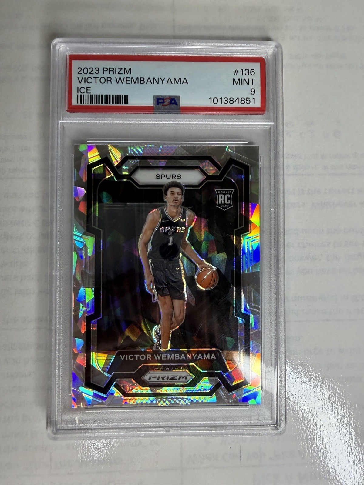 PSA 9 2023 Panini Prizm Victor Wembanyama Silver Ice Rookie RC #136