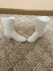 Two Fenton Milk glass Hobnail Long Boots
