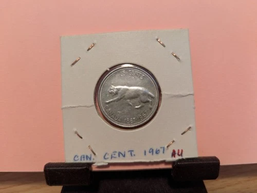 1967 Canada 25 cents Centennial, Silver, Very nice, AU