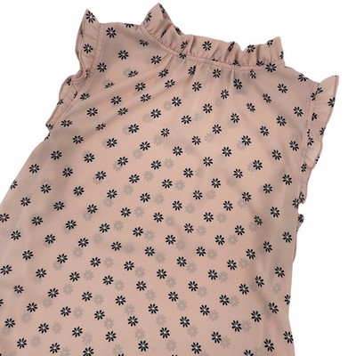 Ann Taylor Factory Blouse XS Pink Black Floral Ruffle Mock Neck Sleeveless Top