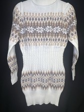Retro Women's Snowflake Patterned Graphic Sweater Dress with Cowl Neck