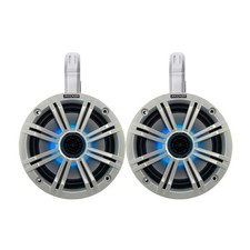 Kicker 6.5" 195W Marine LED White Speakers w/White Single Speaker Pods Pair 