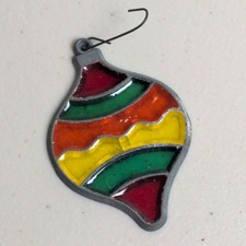 Vintage Makit and Bakit Suncatcher Christmas Ornament Stained Glass Teardrop 3"