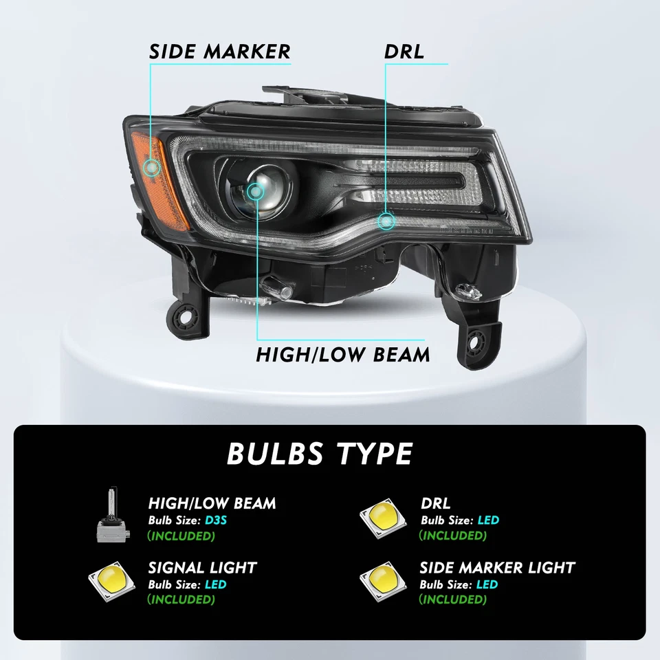 Faro derecho estilo OE para Jeep Grand Cherokee 2017-2021 HID/Xenon negro Foto 2 de 4