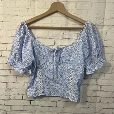 Sienna Sky Medium NWT Coquette Milkmaid Top Blouse Medium Blue