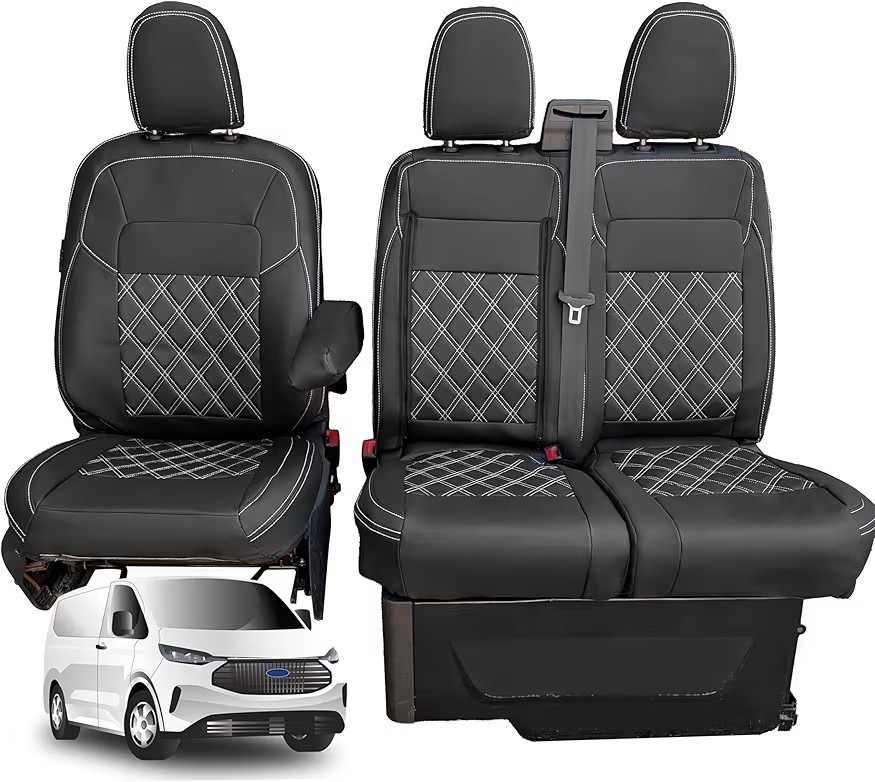 FORD TRANSIT CUSTOM SEAT COVERS 2023 2024 2025 MK2 Faux Leather Tray Zip Access