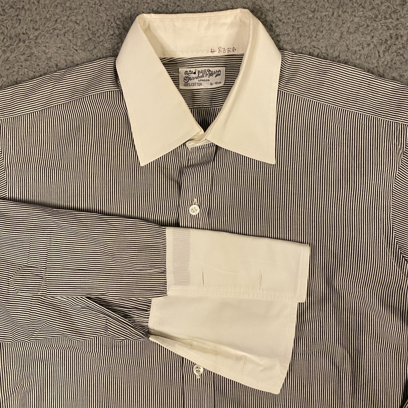 Turnbull & Asser Dress Shirt size 16 41 Striped Gray White French Cuff England