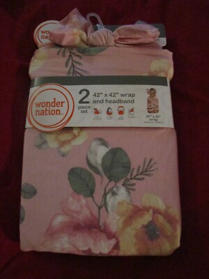 Baby Swaddle Wrap Cocoon Blanket with Headband Pink Floral Newborn Gift Set