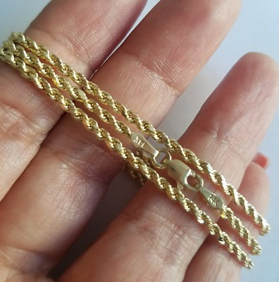 14k yellow gold Kids womans unisex rope chain 18 inches long 2 mm | eBay