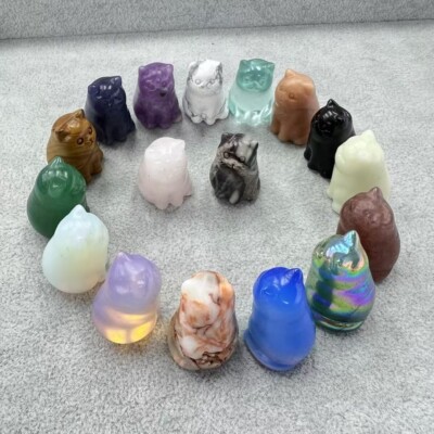 10pc Natural Mix material cat skull Carving Reiki Crystal Quartz Healing Decor