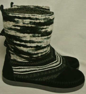 Toms Women Wool Stripe Nepal Boots Grey Black Women Size 10 Eur 40.5