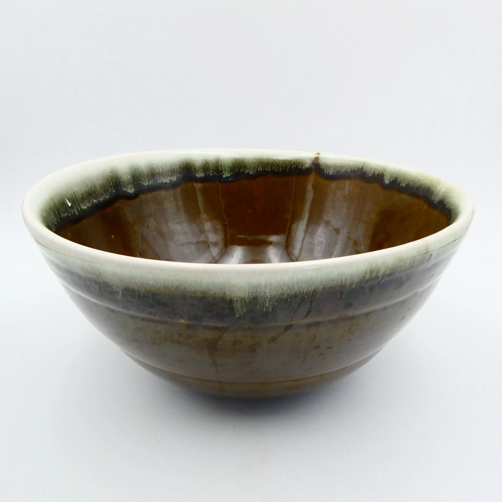 Pfaltzgraff Copper Green Serving Mixing Bowl 10 in Drip Glaze Pottery MCM VTG B