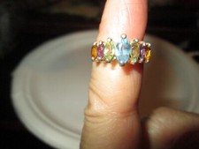 Vintage 7 gemstone Marquise 925 ring, size 5