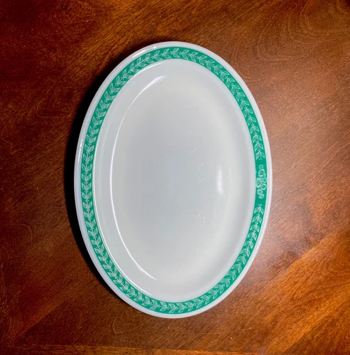 Vintage Pyrex Corning Fern Green -Green Laurel Milk Glass Platter Made In USA