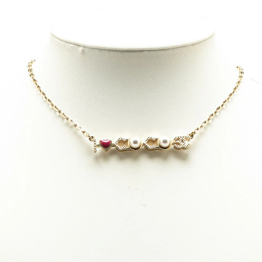 ココ　マーク CHANEL CC Logos Pearl I LOVE COCO Red Heart Necklace 18