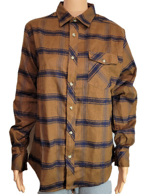 Smash Men's Shirt S Button-Up Brown & Blue Window Pane Plaid Long Sleeve New