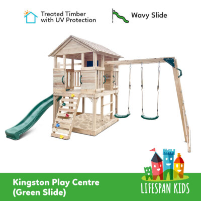 Lifespan Kids Kingston Cubby House Swing Set Monkey Bars Climb  Slide(Green) Australia