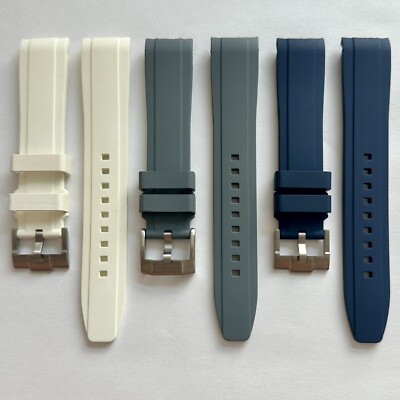 20mm LONG WHITE, GRAY & NAVY (Set Of 3) Vulcanized Caoutchouc rubber Strap Rolex