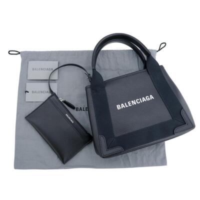 Balenciaga Shoulder Bag Leather Genuine Navy Cabas Xs Black Tote