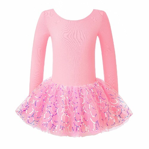 Girls Dance Tutu Leotard for Ballet Long Sleeve Sparkly Sequins Dance Dress - Picture 1 of 10