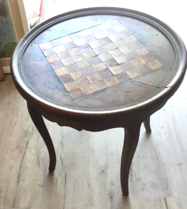 RARE ANCIENNE TABLE NAPOLEON GUERIDON A JEU DE DAME MARQUETERIE - Photo 4/4