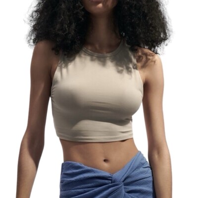 Zara Cropped Tank Top Sleeveless Crewneck Crop Top Beige Size