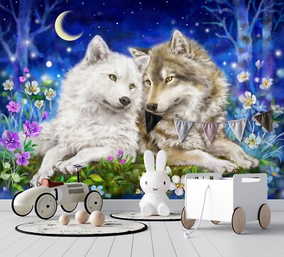 3D Wolf Couple A325 Wallpaper Wall Mural Self-adhesive Kayomi Harai Ann