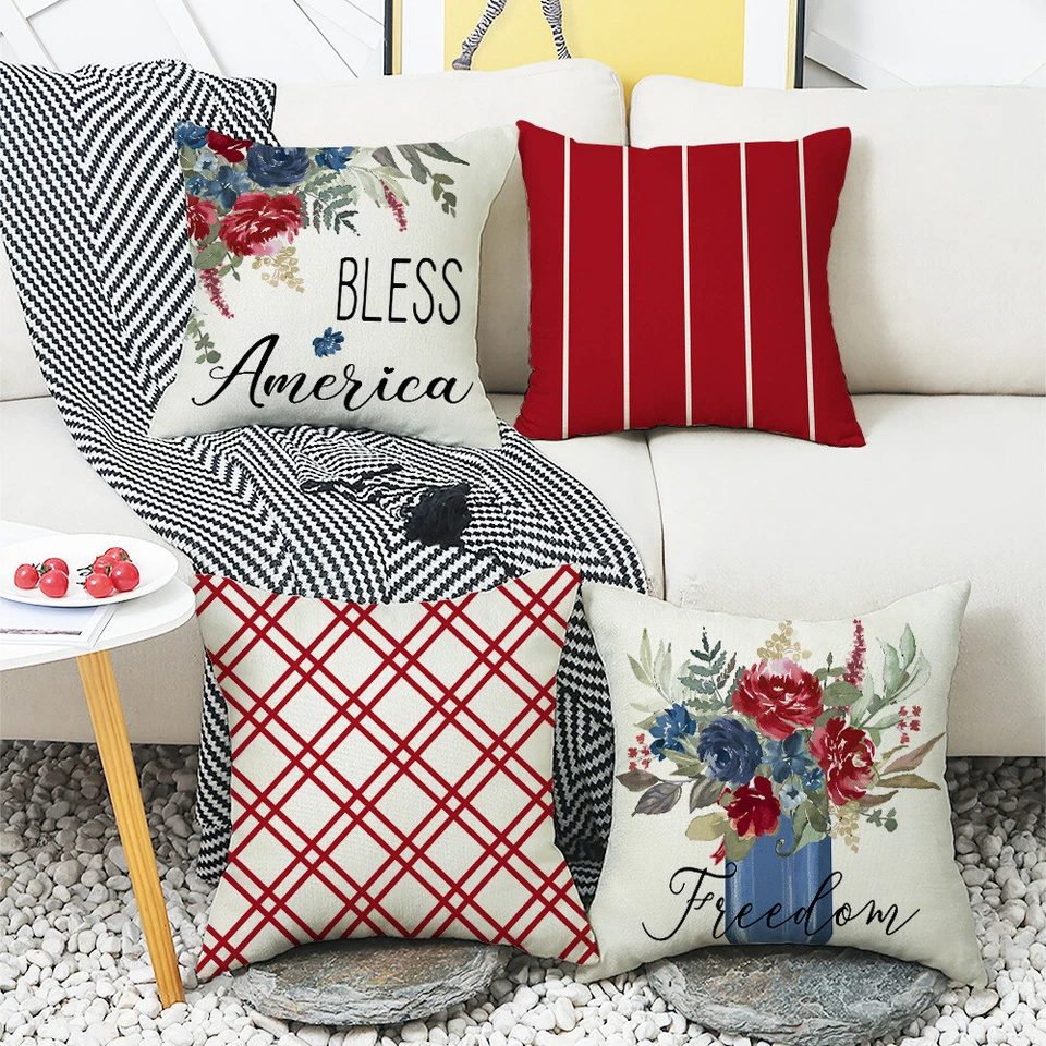 4th of July Throw Pillow Covers 18x18 Set of 4 Freedom America Cushion Covers - Image 3 of 4