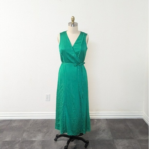 Banana Republic Satin Wrap Midi Dress Green MT holiday party cocktail preppy