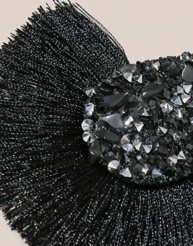 Schwarze Quaste Kristall gefiedert Statement Mode Strass Ohrringe Damen - Bild 3 von 4