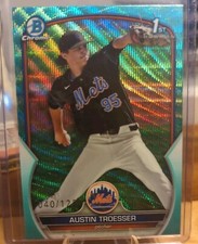 AUSTIN TROESSER /125 BOWMAN CHROME DRAFT 1ST ROOKIE AQUA WAVE REFRACTOR RC 2023