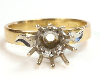 Antique 1920's 17K Two Tone Gold Mounting Hold 7.5MM-9MM Ring Size 8.25 UK-Q