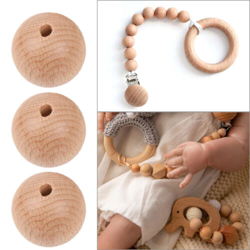 Natural Beech Wood Loose Round Beads Teething Baby DIY Chewable Teether Necklace - Picture 1 of 10
