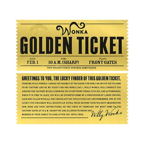 10 Stück Wonka Charlie Chocolate Golden Ticket Goldfolie Karte - 15*7cm - Picture 4 of 6