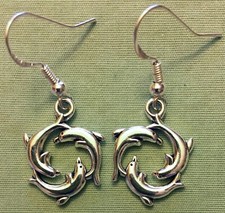 CIRCLING DOLPHINS EARRINGS - Pewter with Sterling Silver Ear Wires PORPOISE