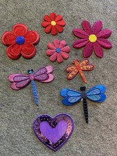 Lot of 8 patches iron on appliques for Jean Jackets, Flowers,dragonfly