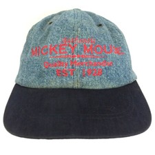 Vtg Mickey Mouse Hat Denim Logo Cap Spell Out Made USA Disney Baseball Trucker