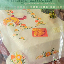 Village Linens Stamped Embroidery Floral Tablecloth For Handwork kit New