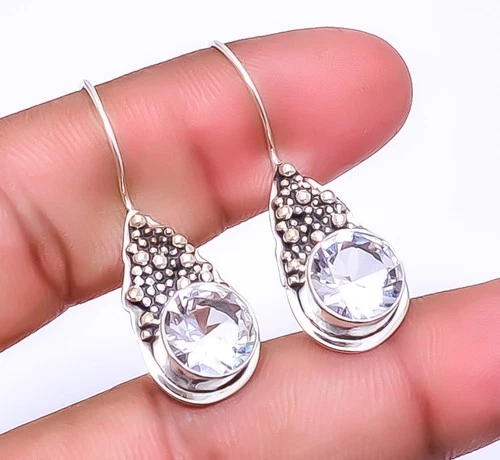 White Topaz Designer 925 Sterling Silver Earring 1.56", Christmas Gift E13364