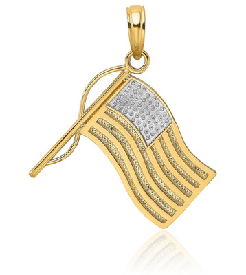 10K massives Gelbgold kleine amerikanische Flagge Anhänger Halskette 17,45 mm 0,7 Zoll