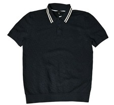 Ted Baker Polo Shirt Mens Medium Navy Blue Textured Knit Tipped Collar Casual