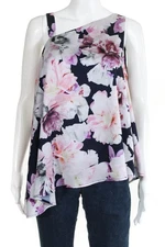 Cynthia Rowley  Womens Floral Asymmetric Top Blue Size 6 11176699