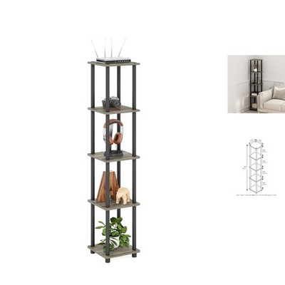 Modern 5-Tier Corner Shelf Rack - Quick Assembly in French Oak Grey Finish