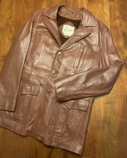 Vintage Bermans Jacket Mens L 42 Brown Leather Flight Bomber Disco 60s 70s Liner