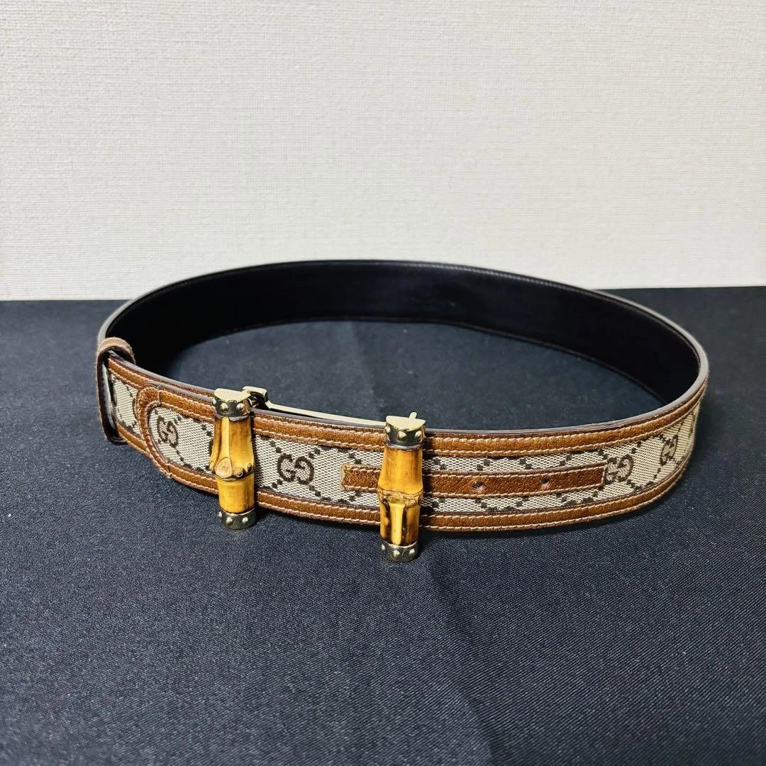 Ceinture en toile motif Gg à boucle bambou GUCCI