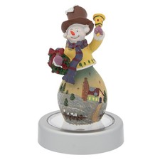 Snowman Figurine Holding Wreath with Color Changing Illuminated Pedestal