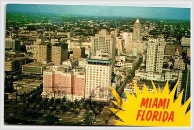 Miami Skyline Biscayne Blvd FL Postcard 1960s P26529 View Aerial Plastichrome