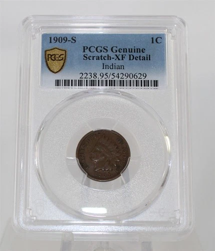 1909-S US Indian Head One Cent 1¢ PCGS Genuine Scratch XF Detail